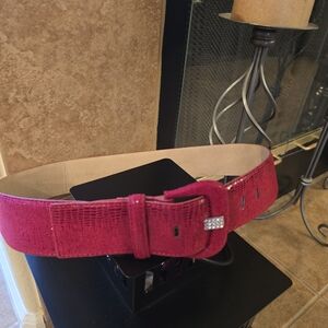 White House Black Market Red Snake Skin Print Belt Rhinestone Buckle Size Large